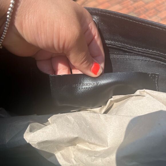 Burberry Nova Check Wool Plaid Leather Tote - Picture 6 of 9